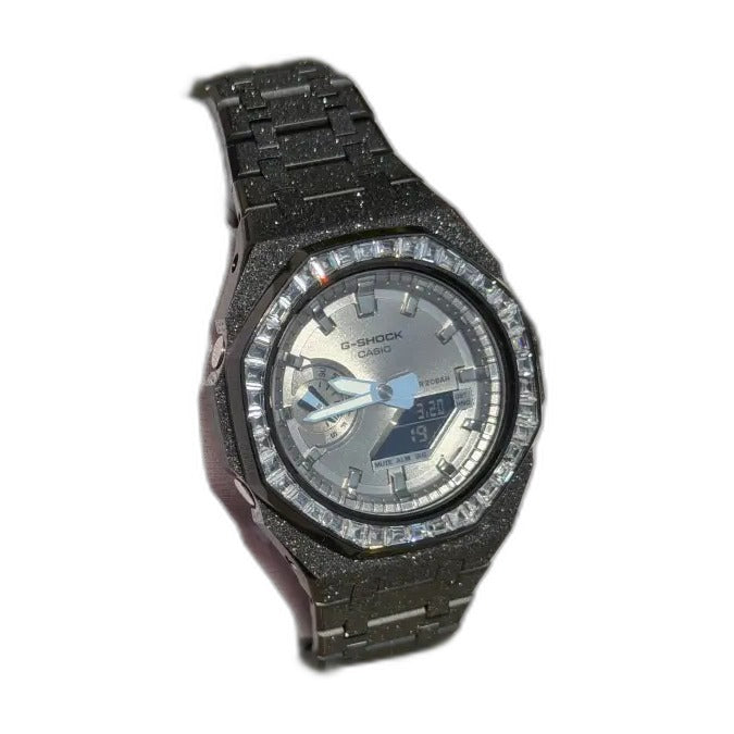 Montre CasiOak Custom Black Silver Frosted Diamond – mod G-Shock GA-2100, vue 5