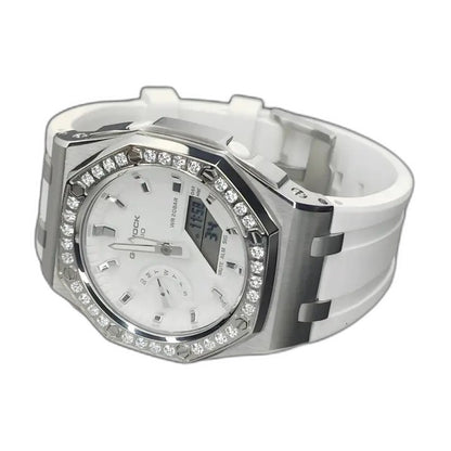 Montre CasiOak Custom Diamond Full White – mod G-Shock GA-2100, vue 4