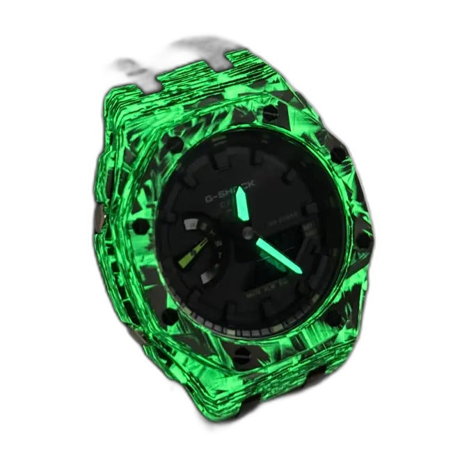 Montre CasiOak Custom Black Carbon Fiber Luminous Full Green – mod G-Shock GA-2100, vue 7
