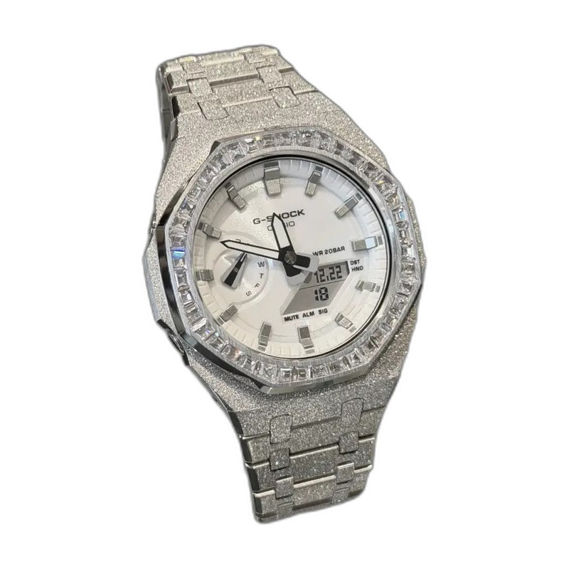 Montre CasiOak Custom – Silver Frosted Diamond Bezel