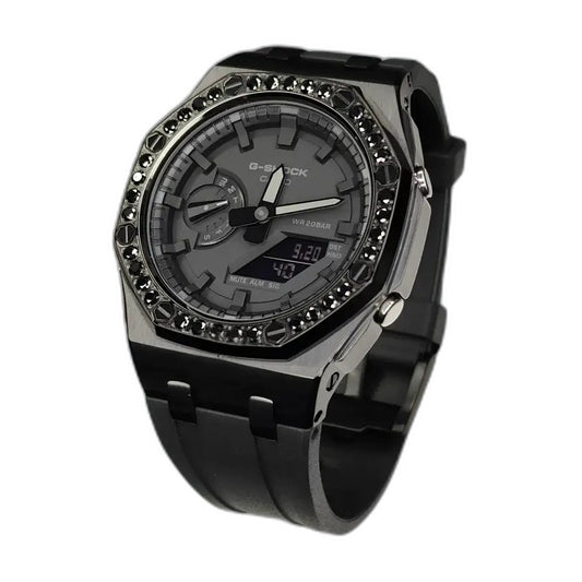 Montre CasiOak Custom Diamond Deep Black – mod G-Shock GA-2100, vue 1