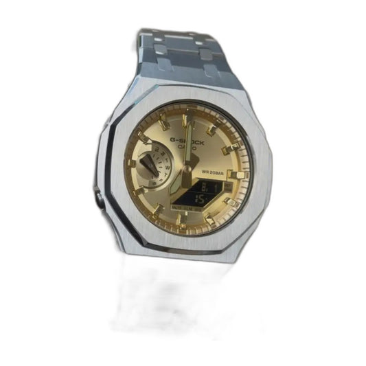 Montre CasiOak Custom Full Silver Gold – mod G-Shock GA-2100, vue 1