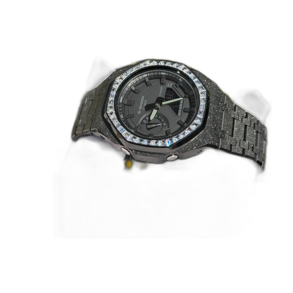 Montre CasiOak Custom Full Black Frosted Diamond – mod G-Shock GA-2100, vue 4