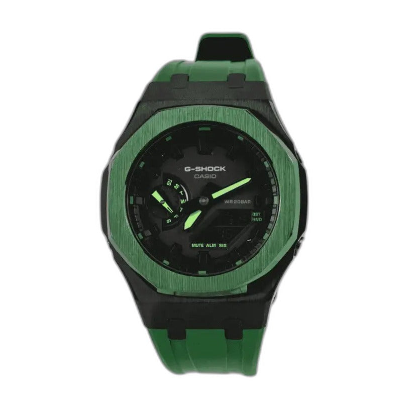 Montre CasiOak Custom Royal Green – mod G-Shock GA-2100, vue 1 — fond blanc