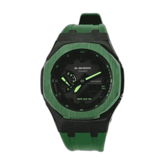 Montre CasiOak Custom Royal Green – mod G-Shock GA-2100, vue 1 — fond blanc