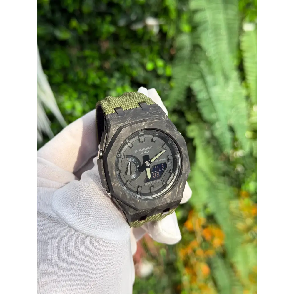 Montre CasiOak Custom – Black Green Carbon Fiber