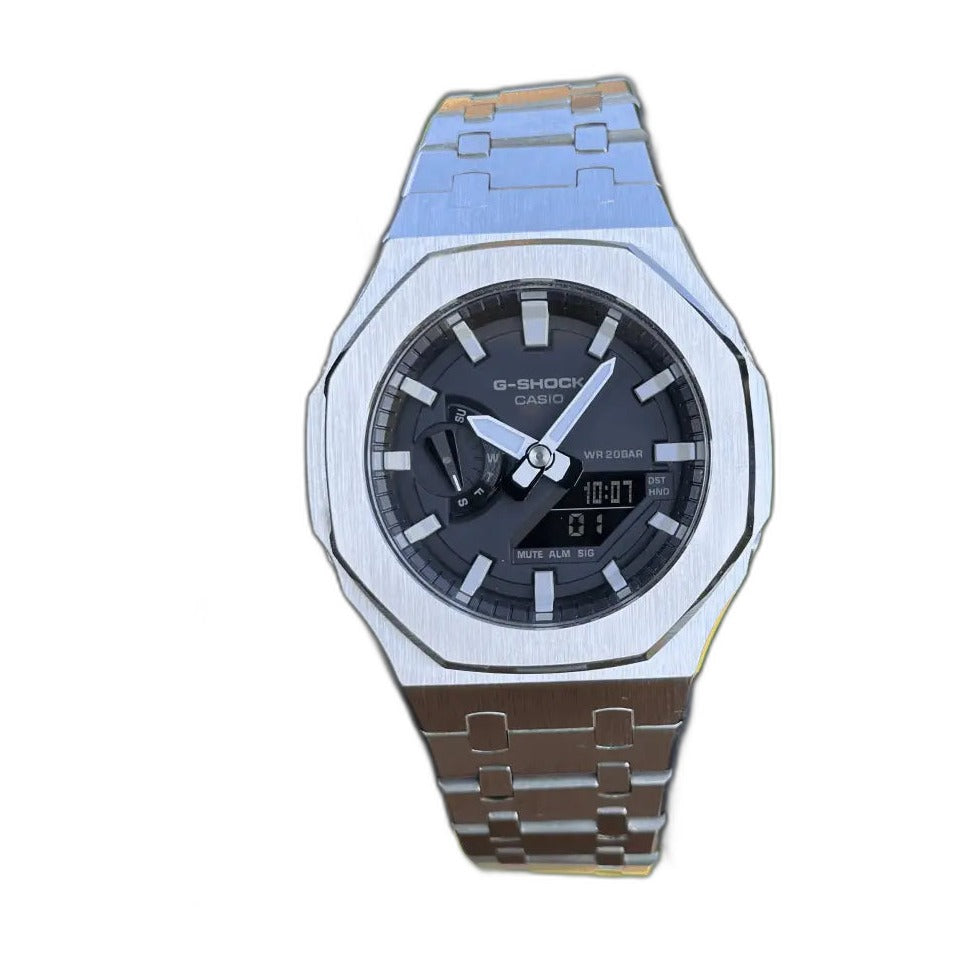 Montre CasiOak Custom Silver White – mod G-Shock GA-2100, vue 1 — fond blanc