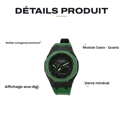 Montre CasiOak Custom Royal Green – mod G-Shock GA-2100, vue 2 — FR