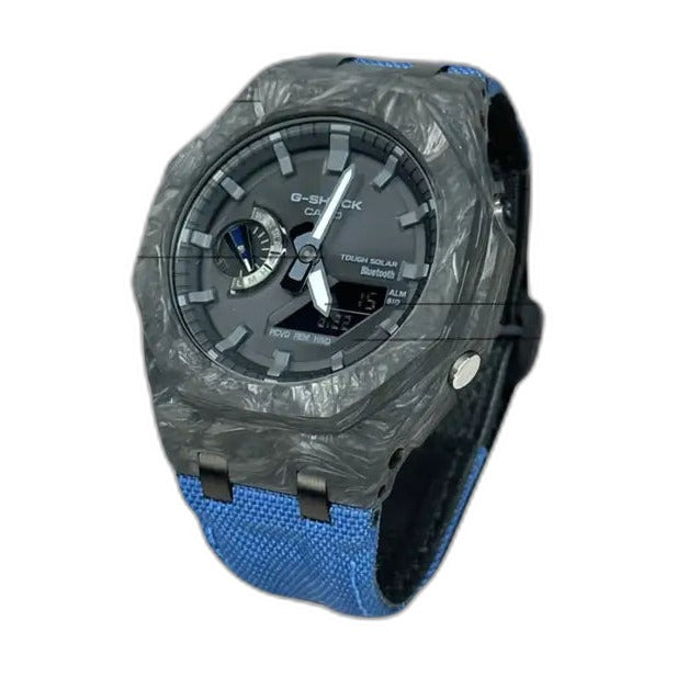 Montre CasiOak Custom Blue Bluetooth Carbon Fiber – mod G-Shock GAB-2100, vue 2