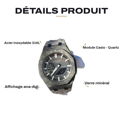 Montre CasiOak Custom Silver White Carbon Fiber – mod G-Shock GA-2100, vue 4 — FR