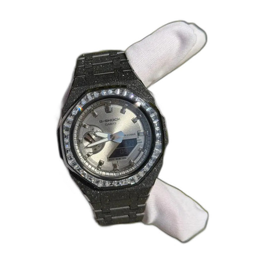 Montre CasiOak Custom Black Silver Frosted Diamond – mod G-Shock GA-2100, vue 1