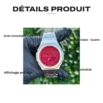 Montre CasiOak Custom Silver Red – mod G-Shock GA-2100, vue 2 — FR