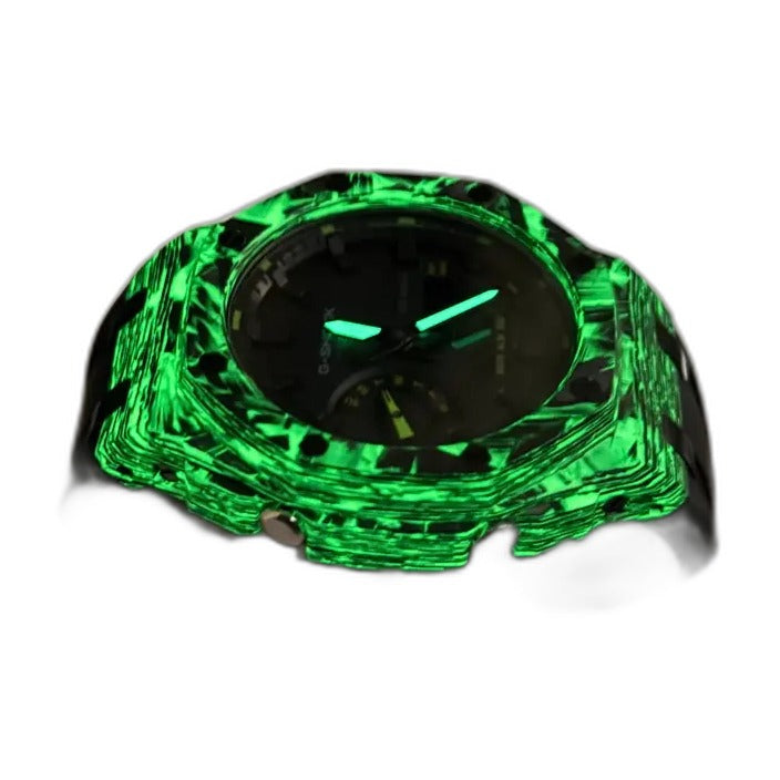 Montre CasiOak Custom Black Carbon Fiber Luminous Full Green – mod G-Shock GA-2100, vue 8