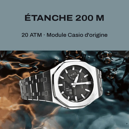 Montre CasiOak Custom Silver White – mod G-Shock GA-2100, vue 3 — FR