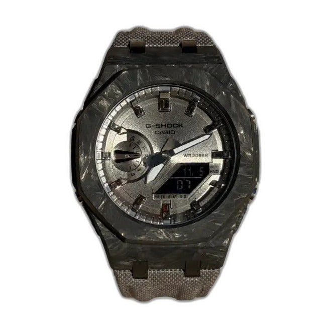 Montre CasiOak Custom Full Silver Carbon Fiber – mod G-Shock GA-2100, vue 5