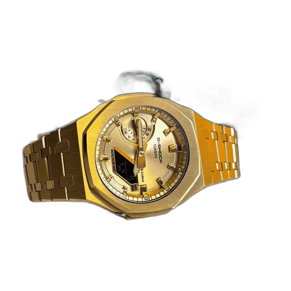 Montre CasiOak Custom Full Gold – mod G-Shock GA-2100, vue 3