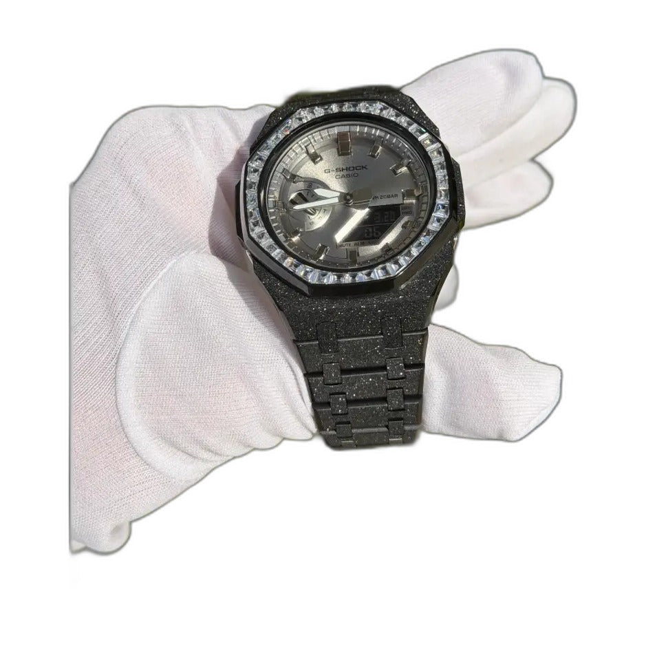 Montre CasiOak Custom Black Silver Frosted Diamond – mod G-Shock GA-2100, vue 4