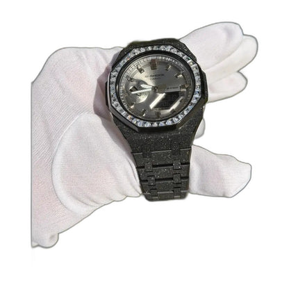Montre CasiOak Custom Black Silver Frosted Diamond – mod G-Shock GA-2100, vue 4