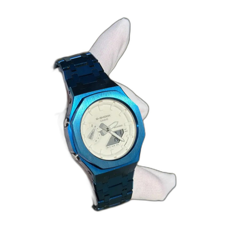 Montre CasiOak Custom Dark Blue White – mod G-Shock GA-2100, vue 2