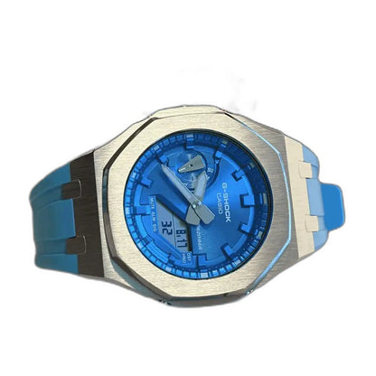 Montre CasiOak Custom Blue Silver – mod G-Shock GA-2100, vue 3