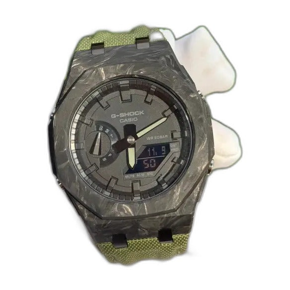 Montre CasiOak Custom Black Green Carbon Fiber – mod G-Shock GA-2100, vue 1