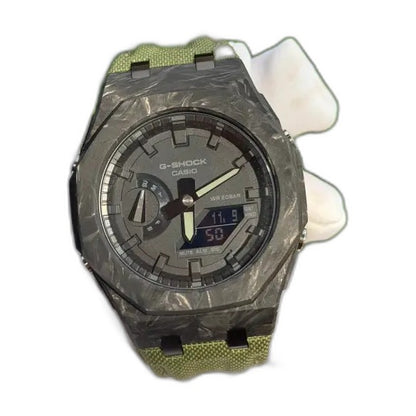 Montre CasiOak Custom Black Green Carbon Fiber – mod G-Shock GA-2100, vue 1