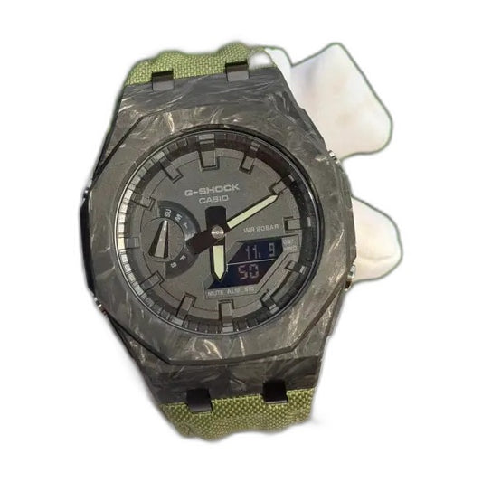 Montre CasiOak Custom Black Green Carbon Fiber – mod G-Shock GA-2100, vue 1