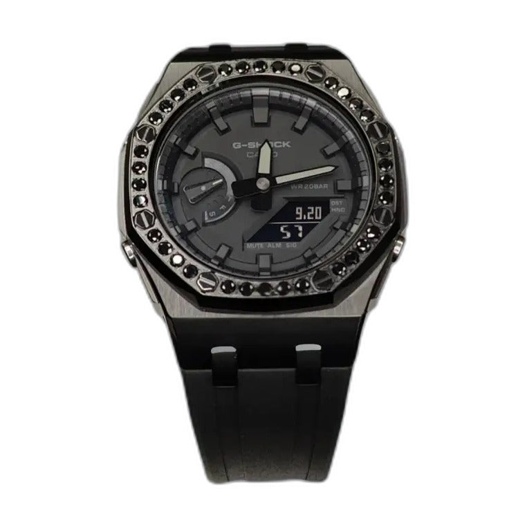 Montre CasiOak Custom Diamond Deep Black – mod G-Shock GA-2100, vue 3
