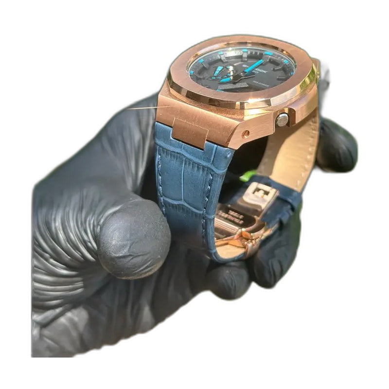 Montre Casionaut Custom – Black Blue Alligator Leather - Vintage Mod G-Shock GA2100