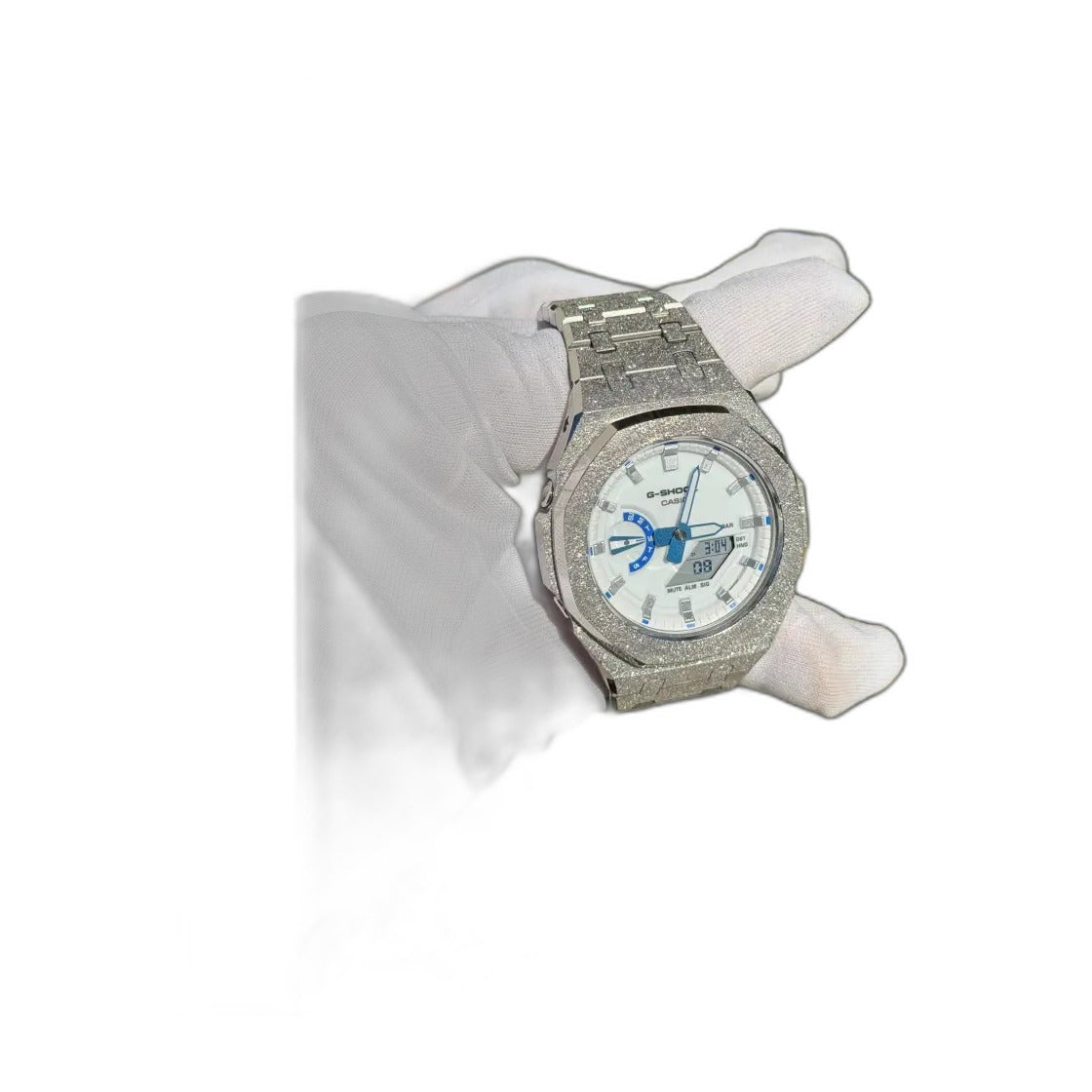 Montre CasiOak Custom Silver Luminous Frosted – mod G-Shock GA-2100, vue 2 — fond blanc