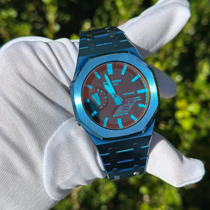 Montre CasiOak Custom – Full Blue Mirror Rainbow Dial