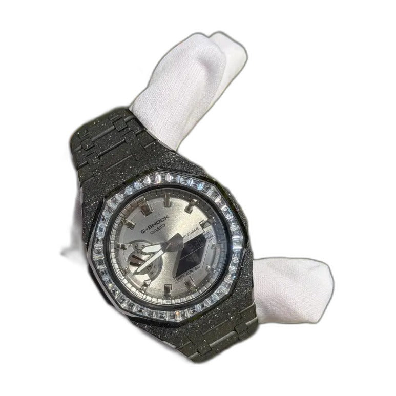 Montre CasiOak Custom Black Silver Frosted Diamond – mod G-Shock GA-2100, vue 2