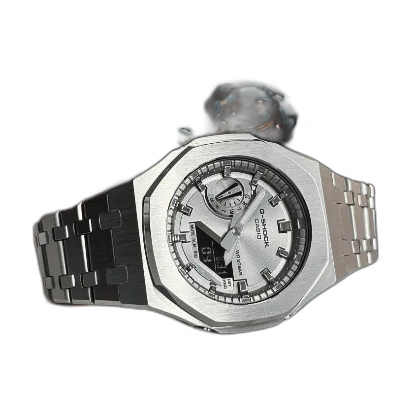 Montre CasiOak Custom Full Silver – mod G-Shock GA-2100, vue 3