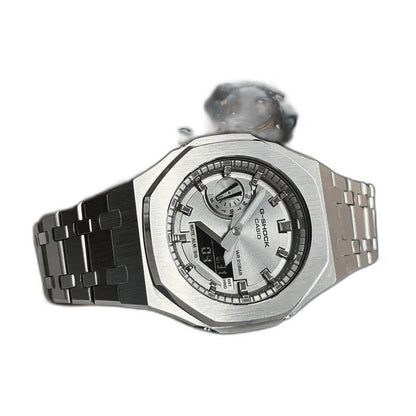 Montre CasiOak Custom Full Silver – mod G-Shock GA-2100, vue 3