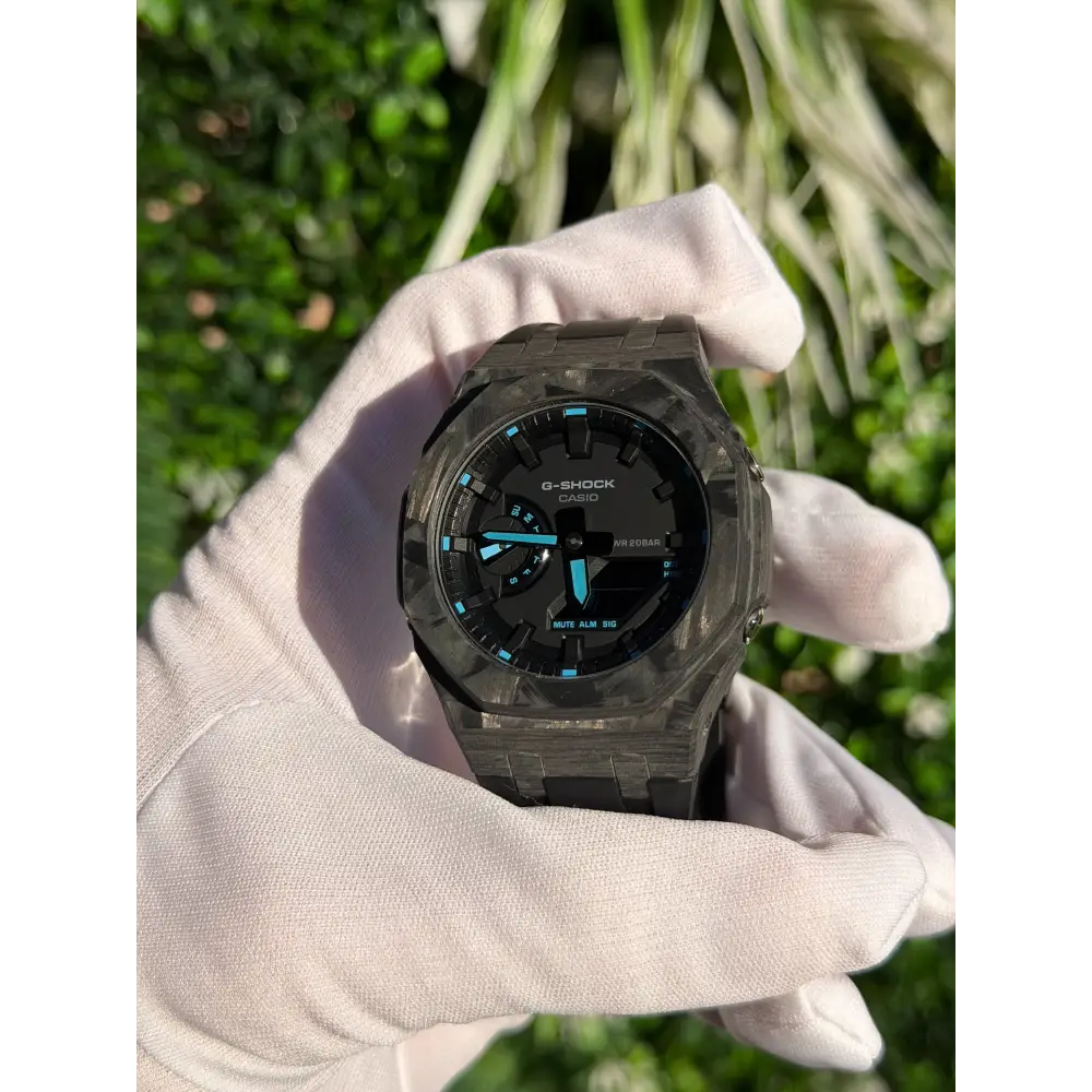 Montre CasiOak Custom – Black Carbon Fiber Luminous Full Blue