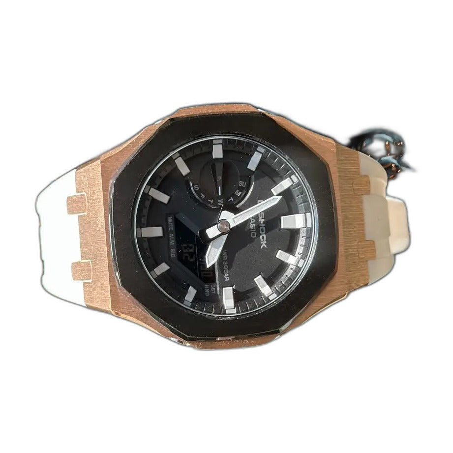 Montre CasiOak Custom Black White Rose Gold – mod G-Shock GA-2100, vue 3