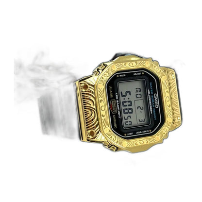 Montre CasiOak Custom Black Gold Pattern - – mod G-Shock DW-5600, vue 3