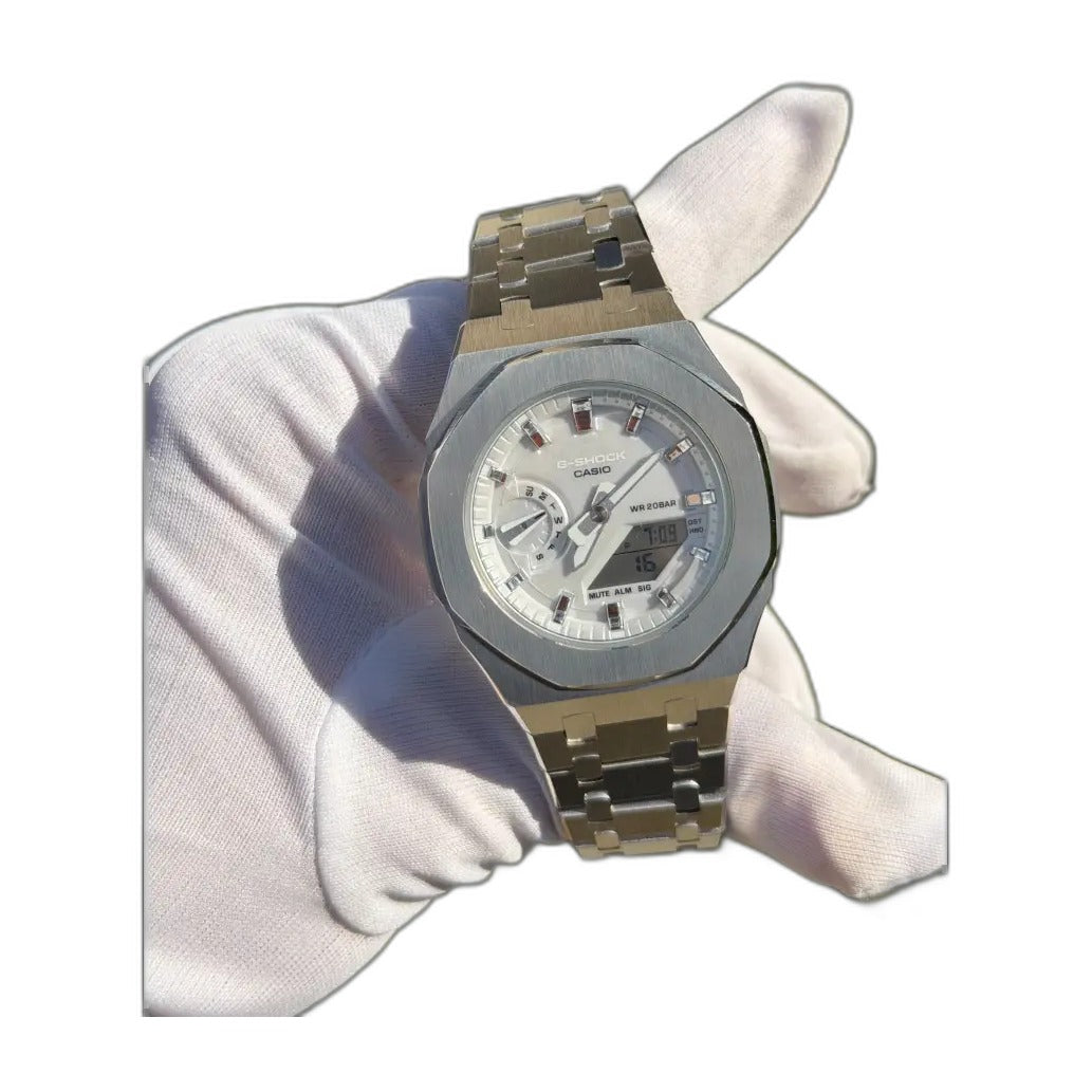 Montre CasiOak Custom Metal Silver – mod G-Shock GA-2100, vue 1