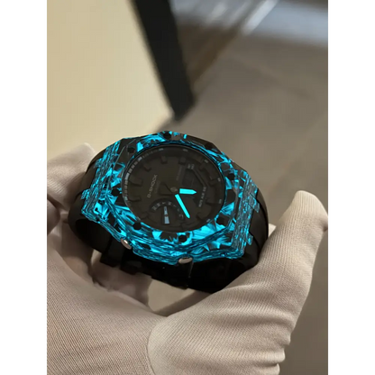 Montre CasiOak Custom – Black Carbon Fiber Luminous Full Blue