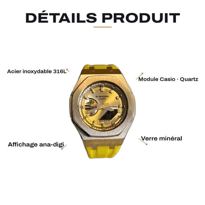 Montre CasiOak Custom Yellow Rose Gold – mod G-Shock GA-2100, vue 2 — FR