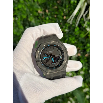 Montre CasiOak Custom – Black Carbon Fiber Luminous Full Blue