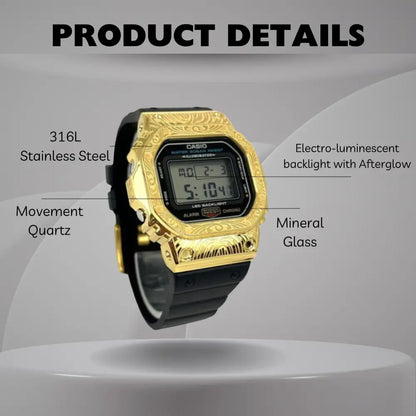 Montre CasiOak Custom – Black Gold Pattern - Mod G-Shock DW5600
