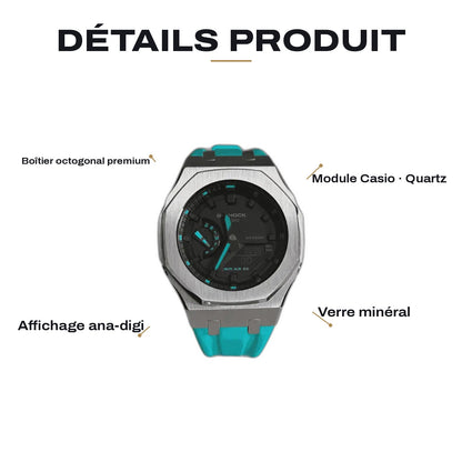 Montre CasiOak Custom Sky Blue – mod G-Shock GA-2100, vue 2 — FR