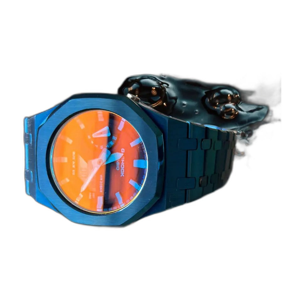 Montre CasiOak Custom Full Blue Mirror Rainbow Dial – mod G-Shock GA-2100, vue 5
