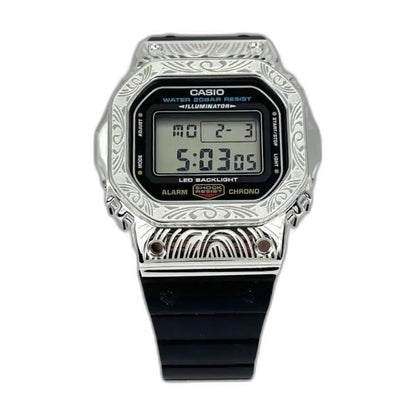 Montre CasiOak Custom Silver Black Pattern - – mod G-Shock DW-5600, vue 1 — fond blanc