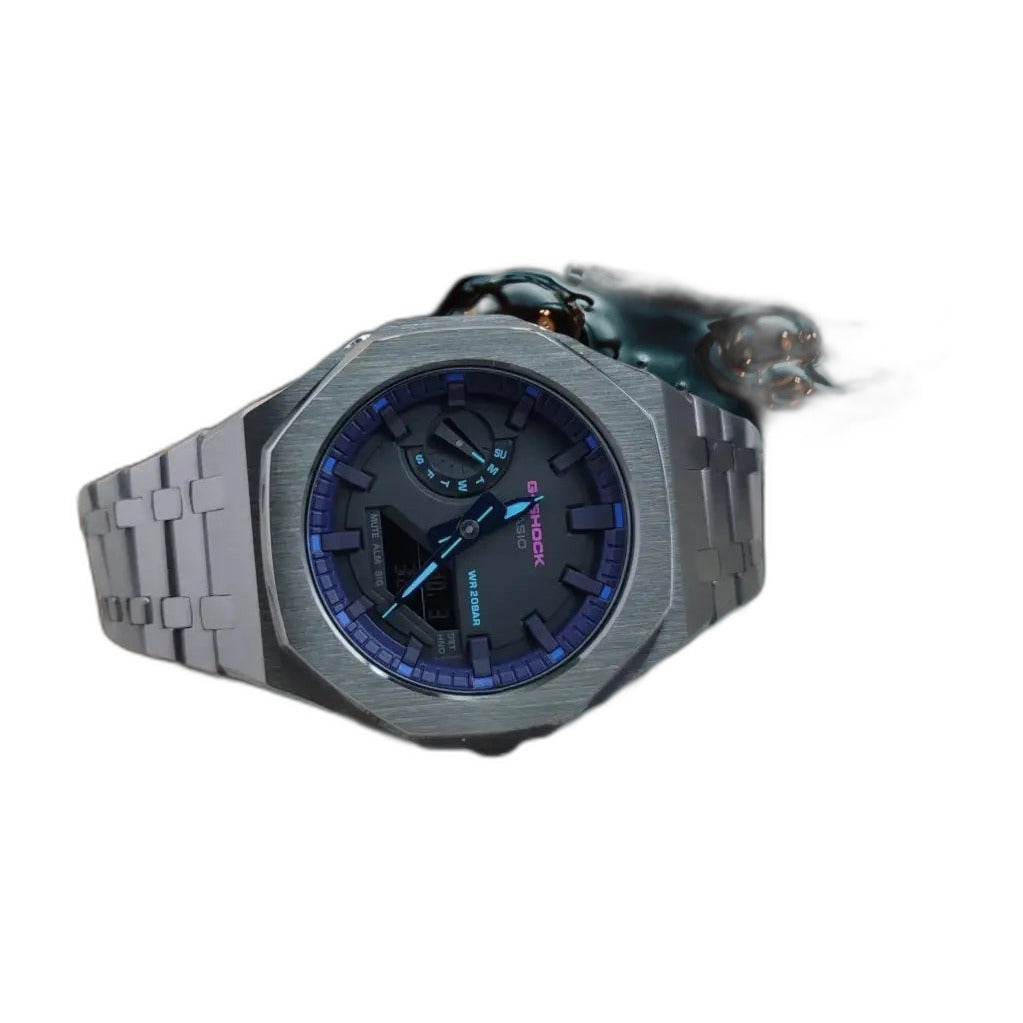 Montre CasiOak Custom Metal Purple Steel – mod G-Shock GA-2100, vue 3