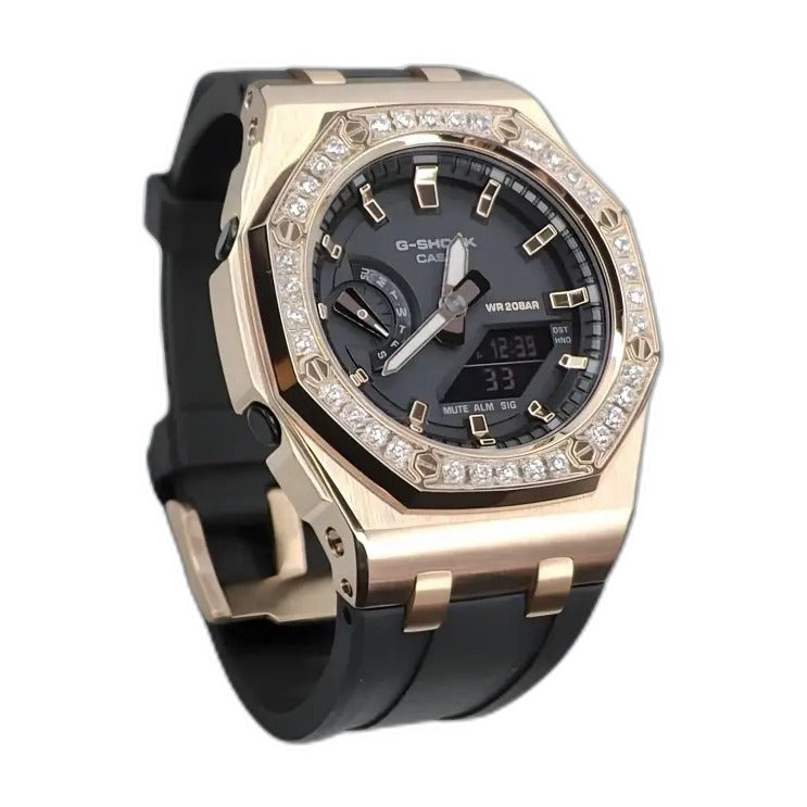 Montre CasiOak Custom Diamond Black Rose Gold – mod G-Shock GA-2100, vue 1