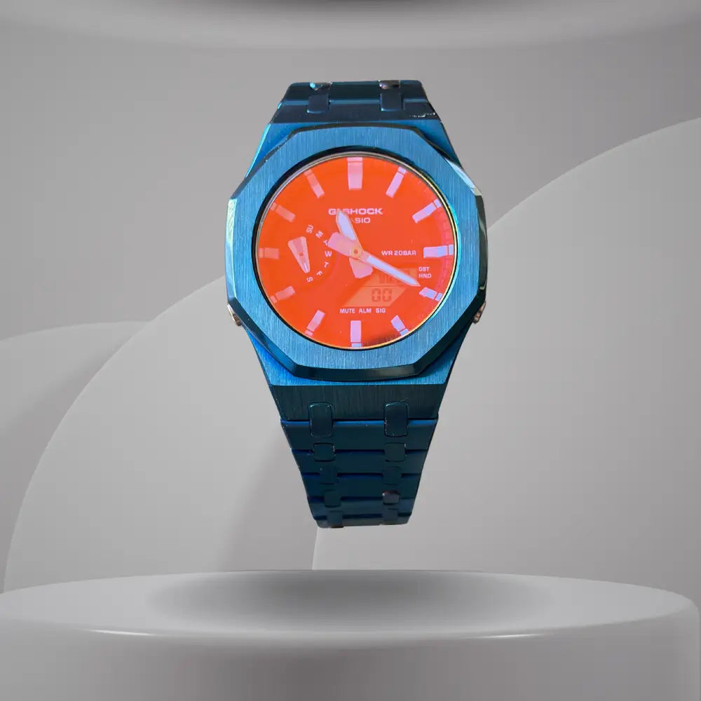 Montre CasiOak Custom – Full Blue Mirror Rainbow Dial