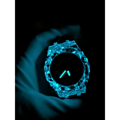 Montre CasiOak Custom Black Carbon Fiber Luminous Full Blue – mod G-Shock GA-2100, vue 1
