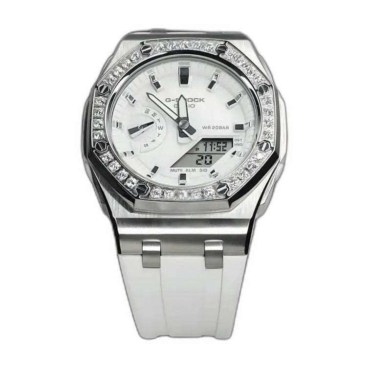 Montre CasiOak Custom Diamond Full White – mod G-Shock GA-2100, vue 2